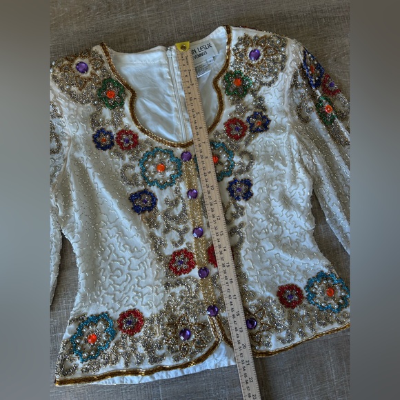 VINTAGE Sequin Beaded women’s 100% Silk Jacket sz 8 Floral Embellished Colorful - Picture 11 of 15